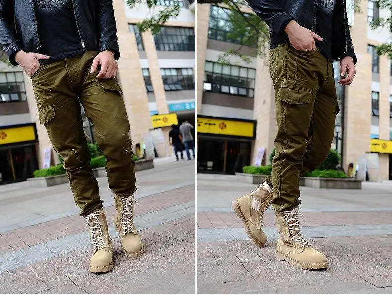 LAKESHI Brand Men Boots Fashion Motocycle Boots Men Shoes Winter Military Boots Male Autumn Winter Leather Desert Male Boots