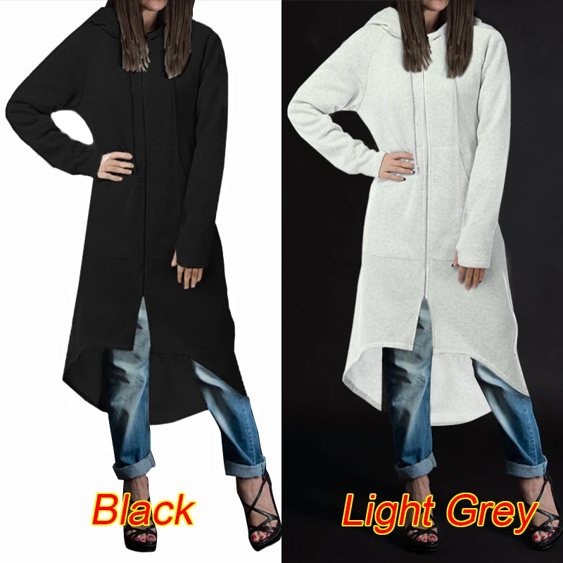 ZANZEA Plus Size Women Casual Loose Long Hoodies Sweatshirts Zip Up Pockets Long Hooded Sweatshirt Asymmetrical Hem Outwear