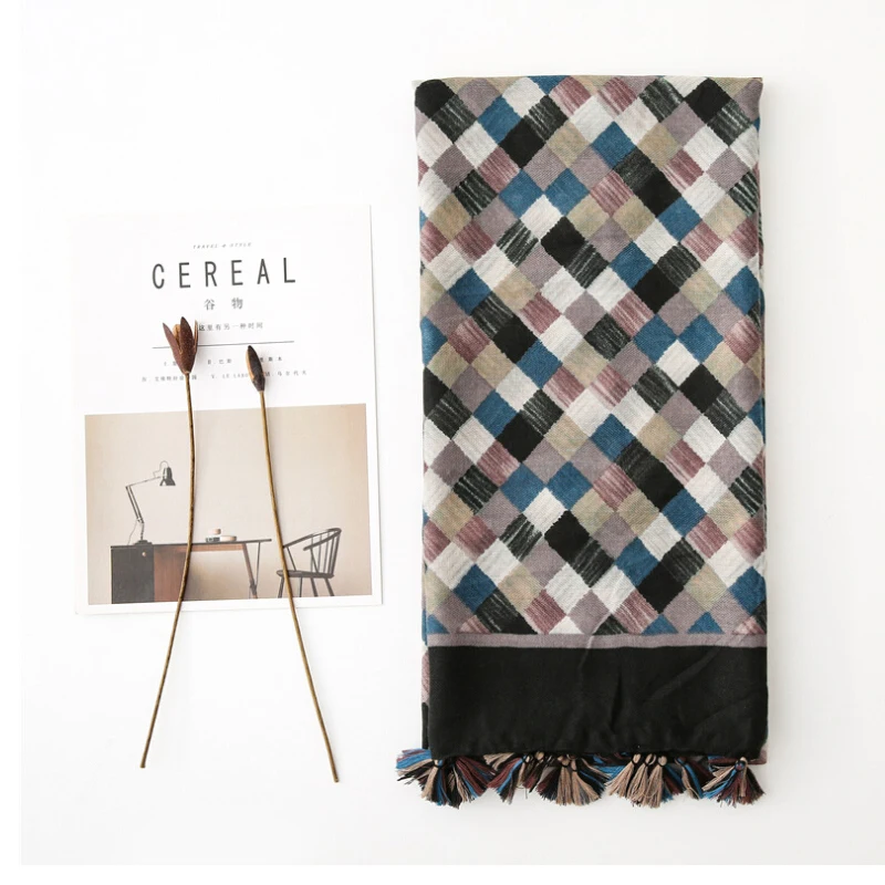 Fashion Women grid Scarf Long size 180x90cm Cotton scarves Winter Lady Scarves Soft Shawl Wrap Scarf Elegant for Christmas  (30)