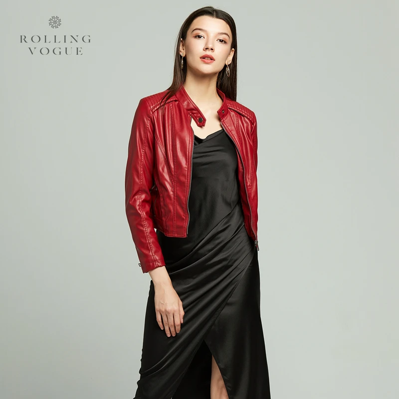 

2019 Winter Gothic Style Black Red Pink Khaki Brown Motorcycle Biker Short PU Faux Leather Jacket Plus Size Windbreaker Coat