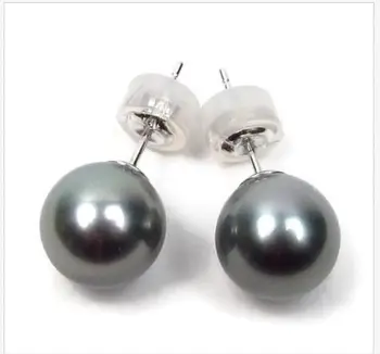 

gorgeous pair of 10-11mm tahitian black green pearl earring18/ k