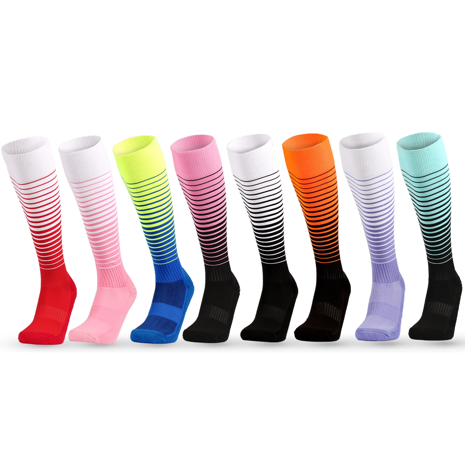 Color Gradient Football Socks Compression Stockings 7-Color Towel Bottom Thick Glued Soccer Socks Sports Socks Unisex Winter New 2021 cartoon compression stockings unisex sports socks autumn winter new nylon fabric compression socks cycling socks football