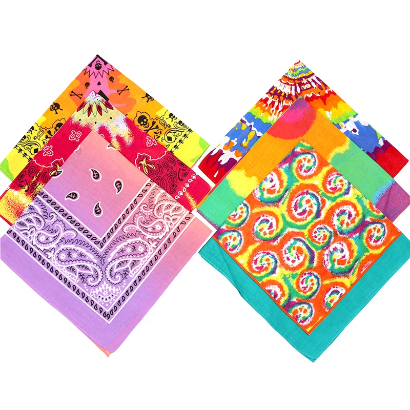Cotton Colorful Graffiti Swirl Gradient Paisley Skull Printed Bandanas Scarf Women/Men/Girl Headband Handkerchief Headwear