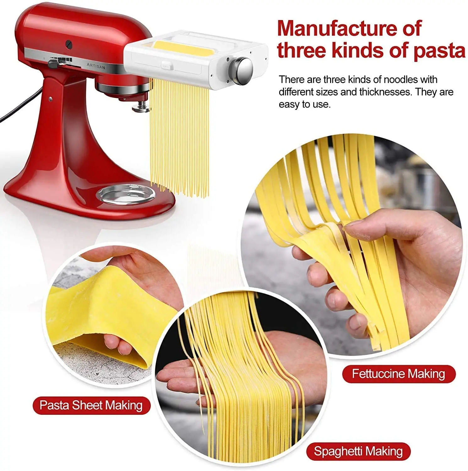 new in 3-Piece Pasta Roller&Cutters Attachment Set for