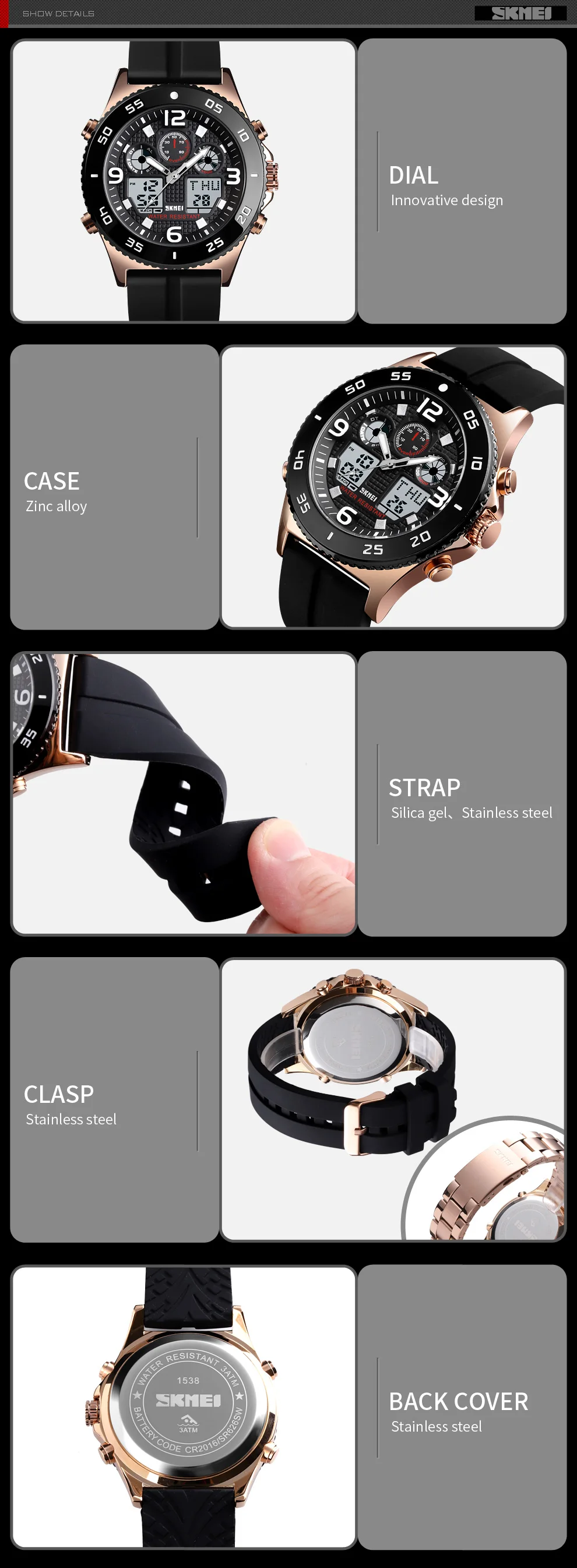 Skmei-Relógio Digital Masculino de Aço Inoxidável, Cronógrafo,