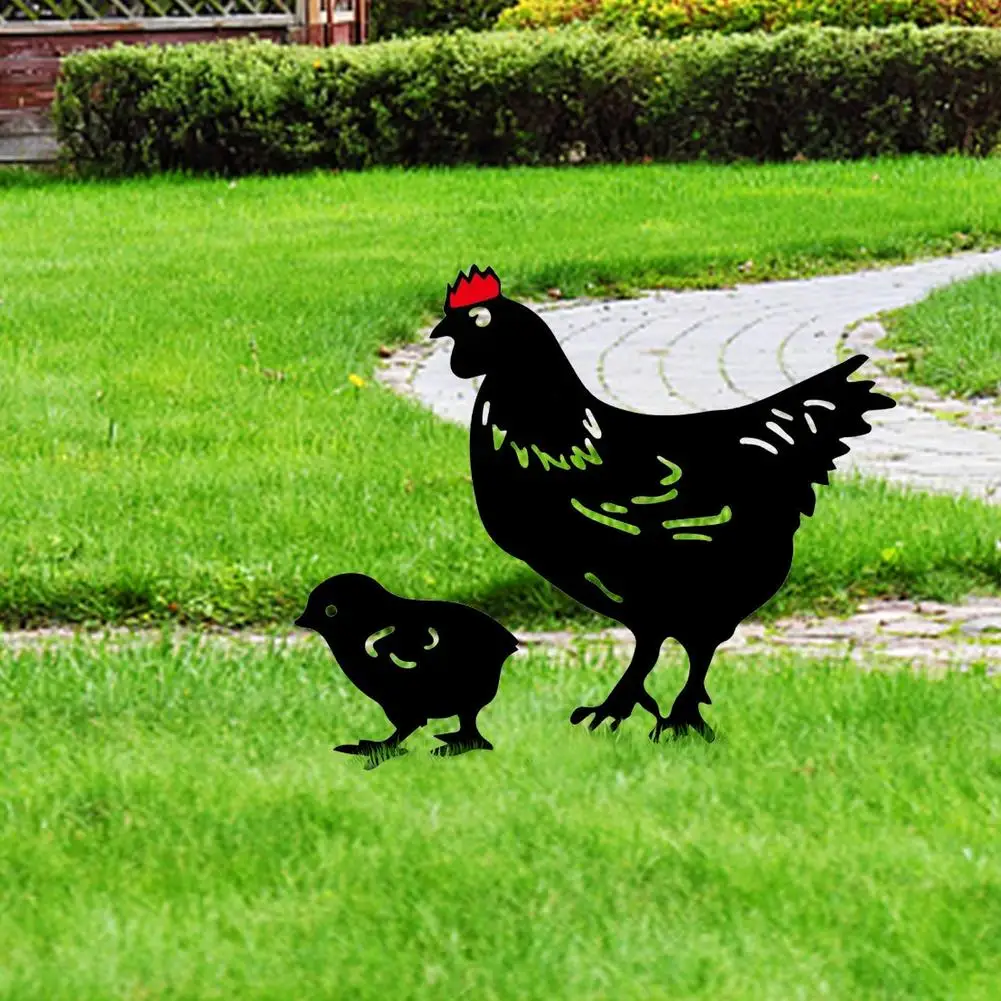 Statua di gallina in ghisa colorata - Decorazione rustica per fattoria