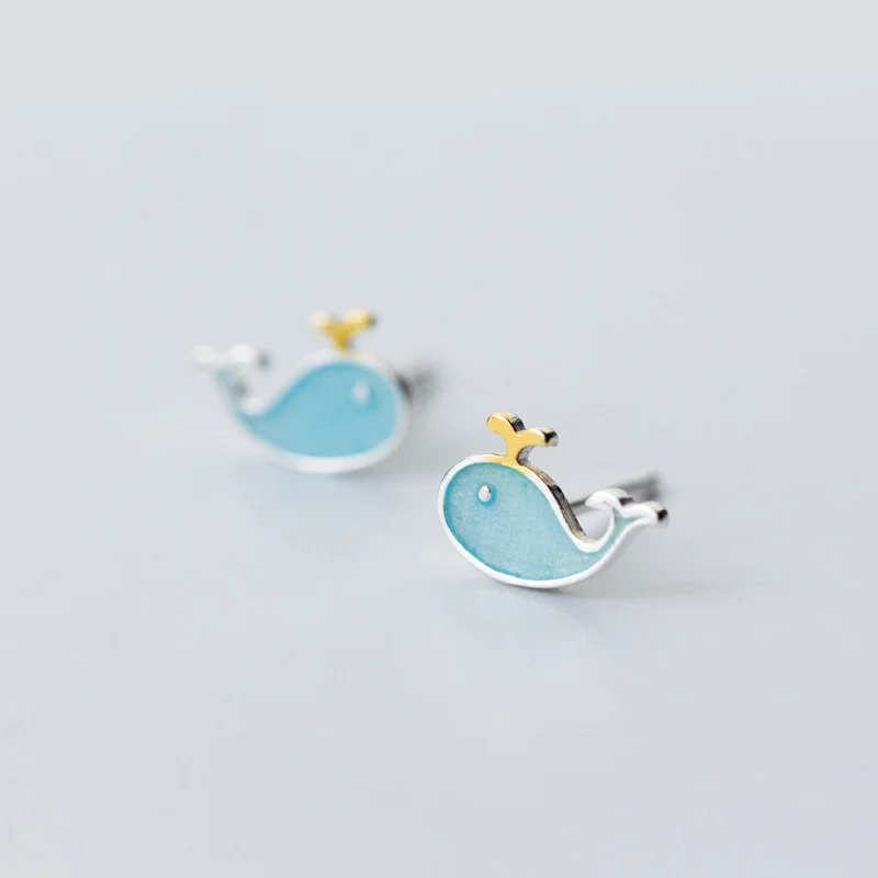DS234 Trusta 925 пробы серебряные женские модные синие симметричные серьги 9 мм X 6 мм в виде Кита подарок для девочек подарок для дочери DS234 - Окраска металла: DS234