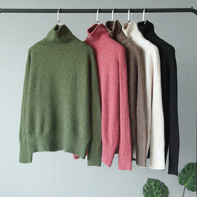 

Fashion Trend New Product Simple Solid Color Loose Thick High Neck Sweater Net Red with Knitwear Inside