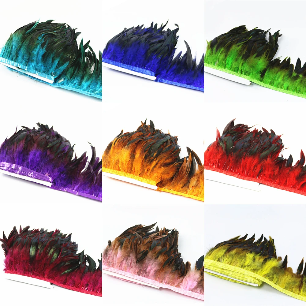 

Hot sales 1 Meter Quality Chicken Rooster Tail Feather Trims Ribbons 10-15CM Strip for Dress Skirt Party Clothing Craft Making