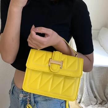 

Handbag Small Bag Female Bag New Version Of the Fashion Solid Color Shoulder Messenger Bag Chain Bag Wild Casual Yellow