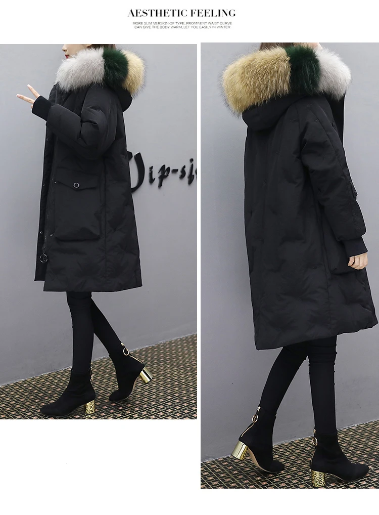 Duck White Outwear Goose Feather Coat Down Jacket Woman Warm Hooded Parka Real Fur Collar Slim Thick Korean Overcoat O123