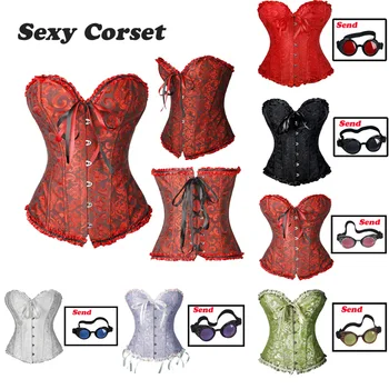 

FLORATA Hight Quality Bustier Corset Sexy Top Floral Corsets Body Shaper Slimming Waist Trimmer Trainer Black Giving Goggles