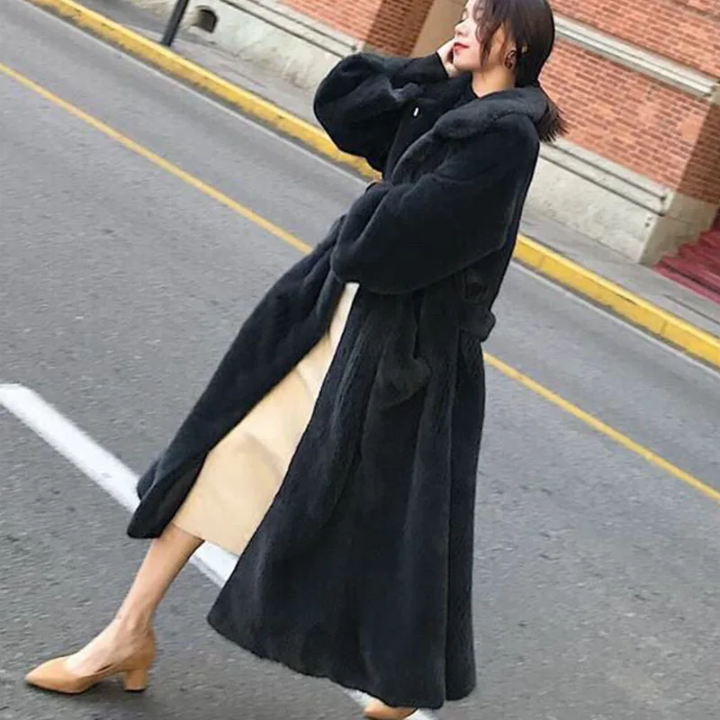 Зимний модный женский повседневный уличный Тренч высокого качества из меха норки, высококачественное однотонное пальто, толстый теплый мех fe