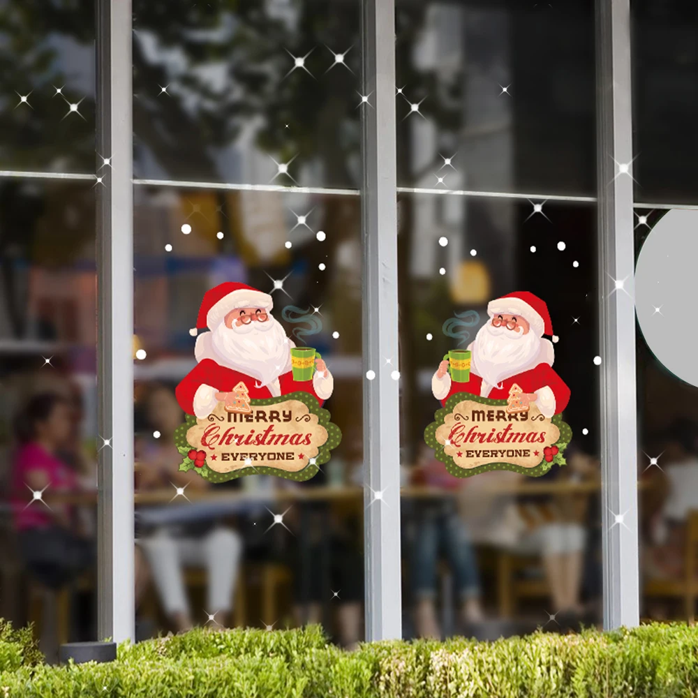 Рождественские настенные наклейки магазин оконные украшения стеклянные двери домашний Декор ПВХ самоклеющиеся обои художественные плакаты Наклейки фрески - Color: 5