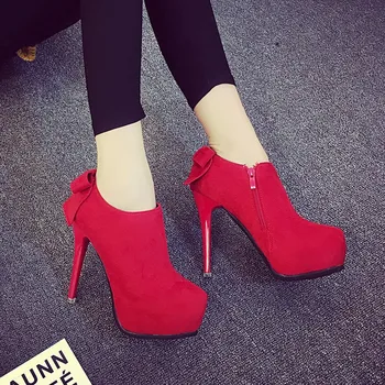 

2019 Winter New Stiletto Heels Ankle Boots for Women Shallow Round Toe Microfiber Sexy Wedding Shoes Red Shoes Woman Occident