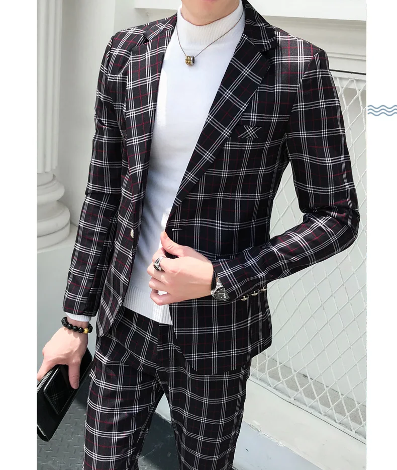 Мужской Клетчатый костюм, костюм до лодыжки, Homme Mariage Cofee, в синюю полоску, в клетку, элегантный Trajes De Hombre Novio, клетчатый костюм для мужчин