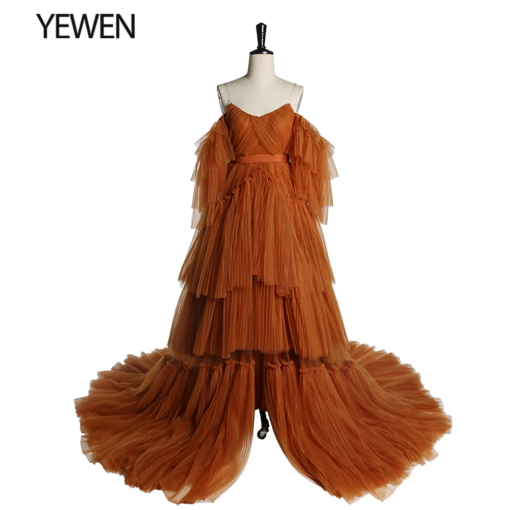 evening wear for women Open Front Off Shoulder Maternity Dress  Lace Up Special Tulle Evening Dresses 2020 Yewendress YW2051 green evening gown Evening Dresses