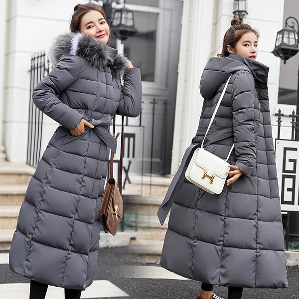 Зимнее Новое Стильное хлопковое пальто женское длинное до колена корейское толстое пальто размера плюс пальто с большим меховым воротником - Цвет: Gray