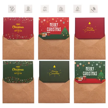 

6 Sets of Christmas Gift Greeting Cards Party Supplies Xmas Wishing Cards for Party Festival