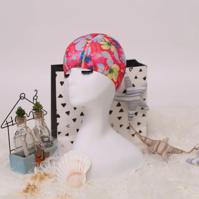 Flower Print Fabric Swimming Cap Swiming Pool Protect Long Hair Ears Hat Swim Bathing Hats Caps for Women Men Adults Ladies Hat 10