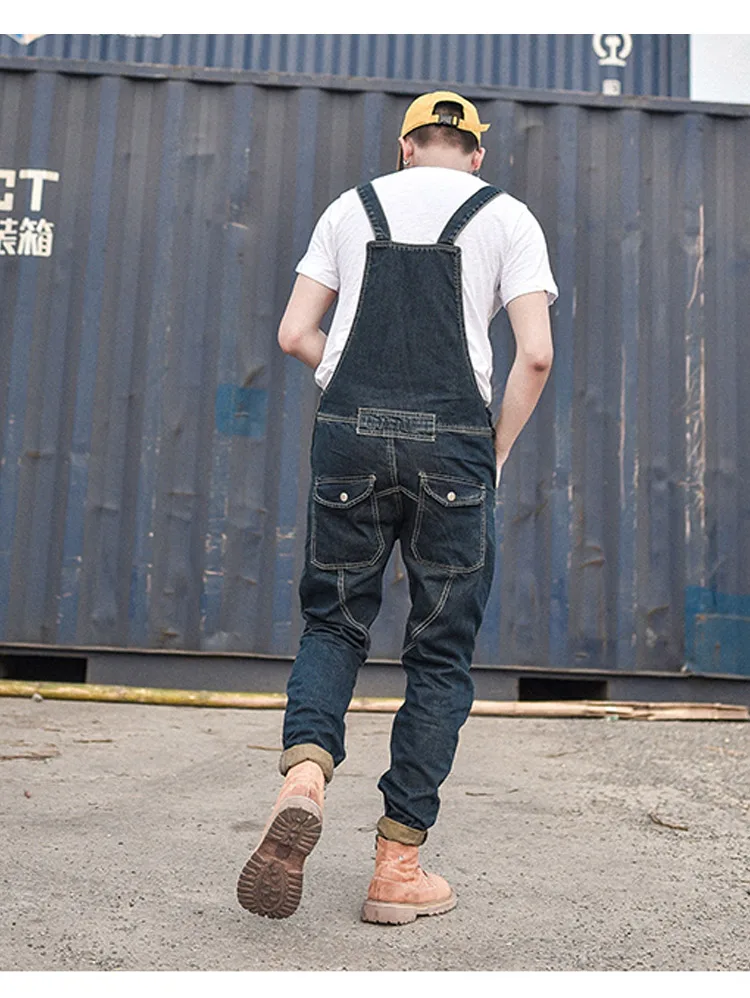 Men's Denim Bib Overalls Working Coveralls Cargo Tactical Jeans Jumpsuits For Man Multi Pockets Suspender Pants Sleeveless (7)