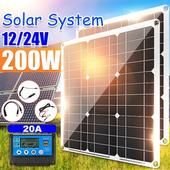 200W/100W Monocrystaline del Panel Solar 12V/5V USB Dual Cargador Solar para teléfono con 20A PWM controlador Solar al aire libre de carga de la batería