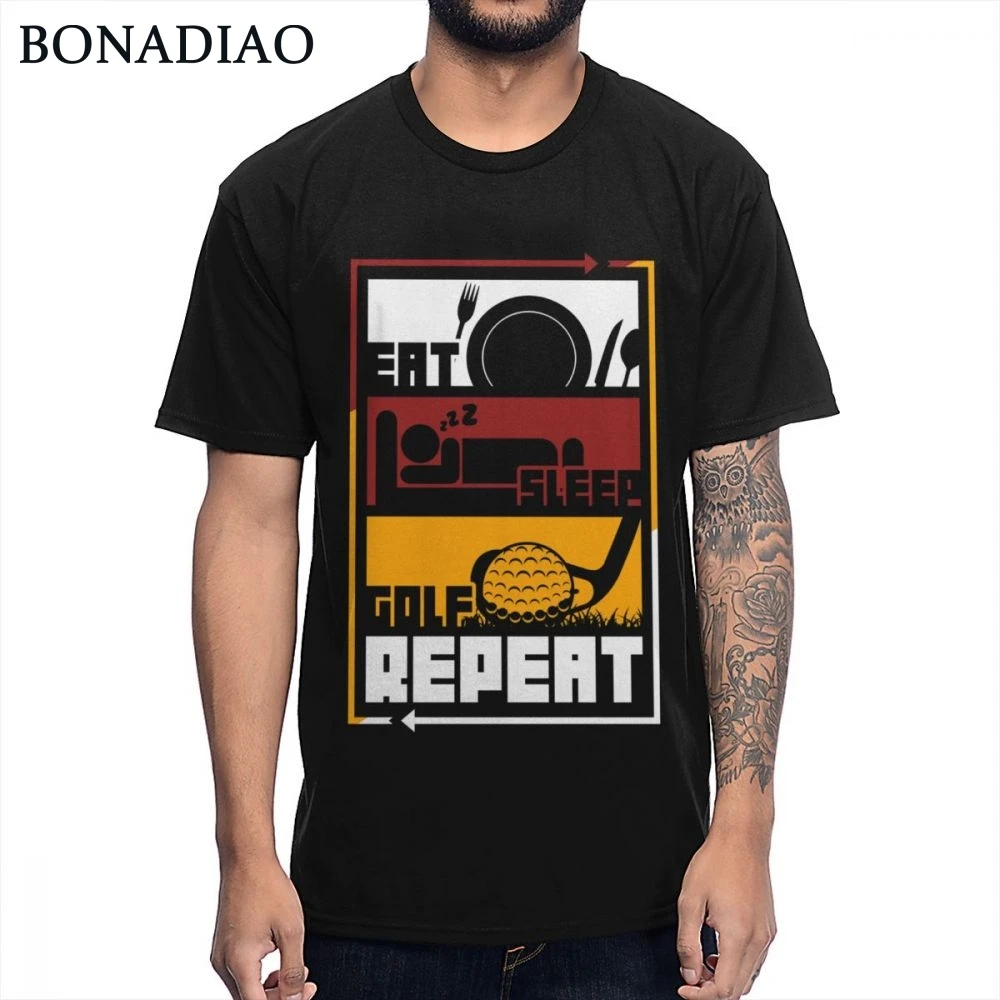 Eat Sleep Golf Repeat T Shirt For Golfer Vintage Crewneck Soft Cotton Big Size Homme Tee |