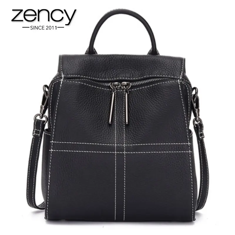 

Zency Large Capacity Women Backpack Made Of Genuine Leather Preppy Style Student's Schoolbag High Quality Knapsack Black