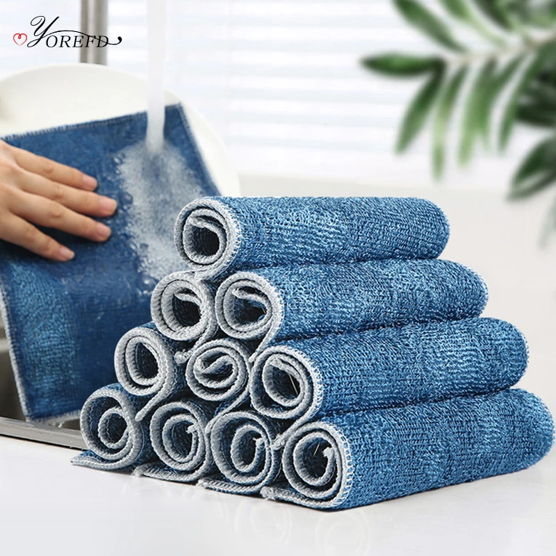 Hot Selling 5pcs Kitchen clean Bamboo Fiber Dishcloth Dish washing Cloth  Rags dishrag Hand Towel for home use tools - AliExpress