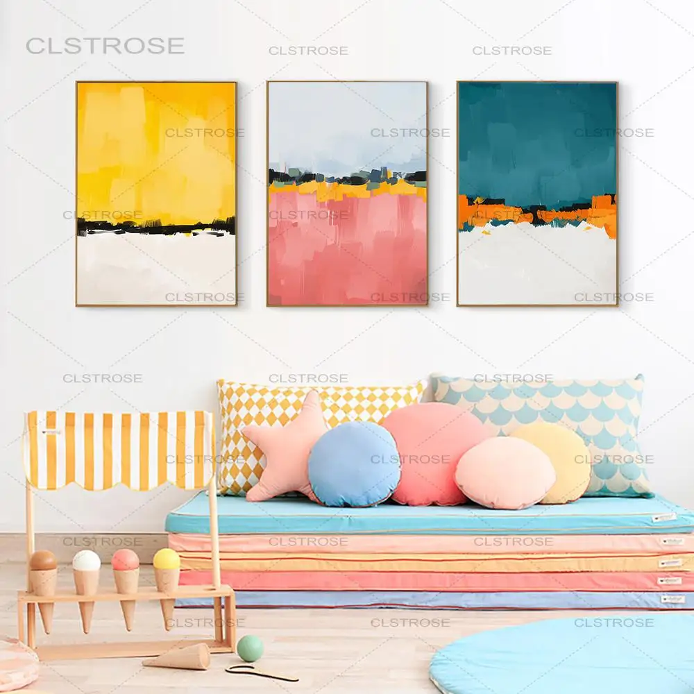 

Abstract Canvas Painting Nordic Minimalist Pink Yellow Blue Color Wall Art Posters and Prints Wall Picture for Living Room Decor