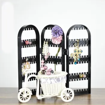 

2/3 Panel Fashion Jewelry Display Screen Folding Earrings Stand Holder Bracelet Plastic Clear Organizer Necklace Storage Rack