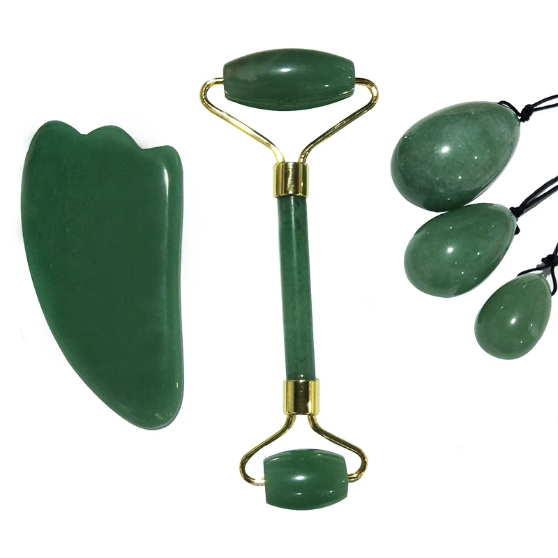 Natural Green Jade Roller Jade Stone Guasha Board Yoni Egg Set Facial Massager Lifting Tool Face Roller Jade Egg Kegel Exerciser