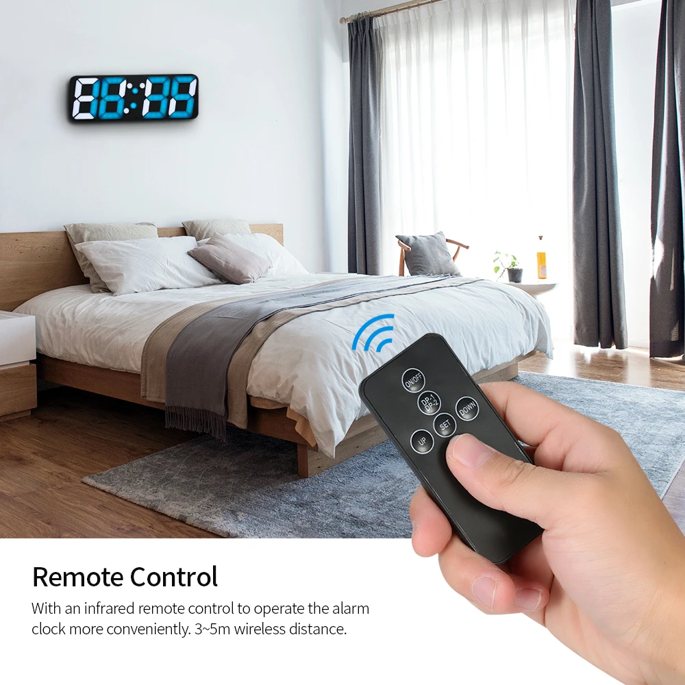 

3D Wireless Digital Alarm Clock USB LED Alarm Clock Thermometer Sound Control 115 Colors 3 Level Brightness Wall/Desktop Clock