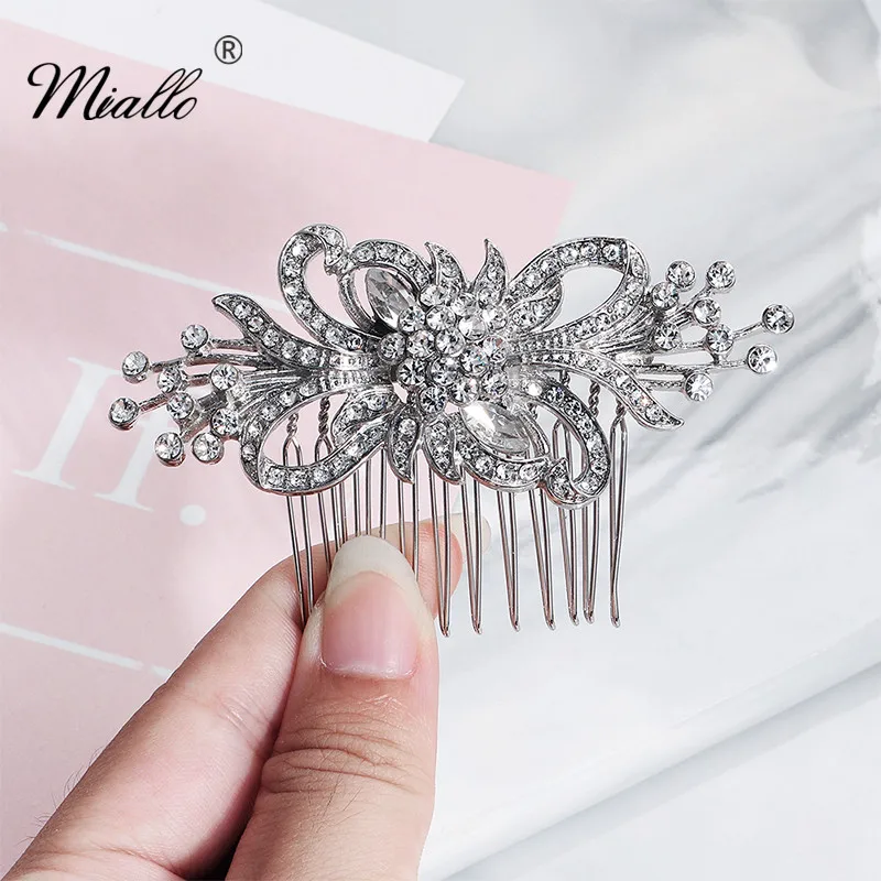 

Miallo Newest Silver Flower Wedding Hair Comb Bridal Hair Pins Jewelry Accessories Hair Clips for Women Ladies