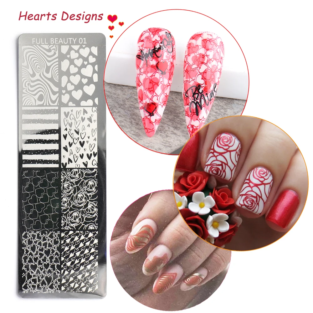 Stamping Plates Kit Hearts Nail Art Templates Dots Butterflies Stencils Stamping Paint Neon Nail Gel Varnishes Design CHFB01-06 4