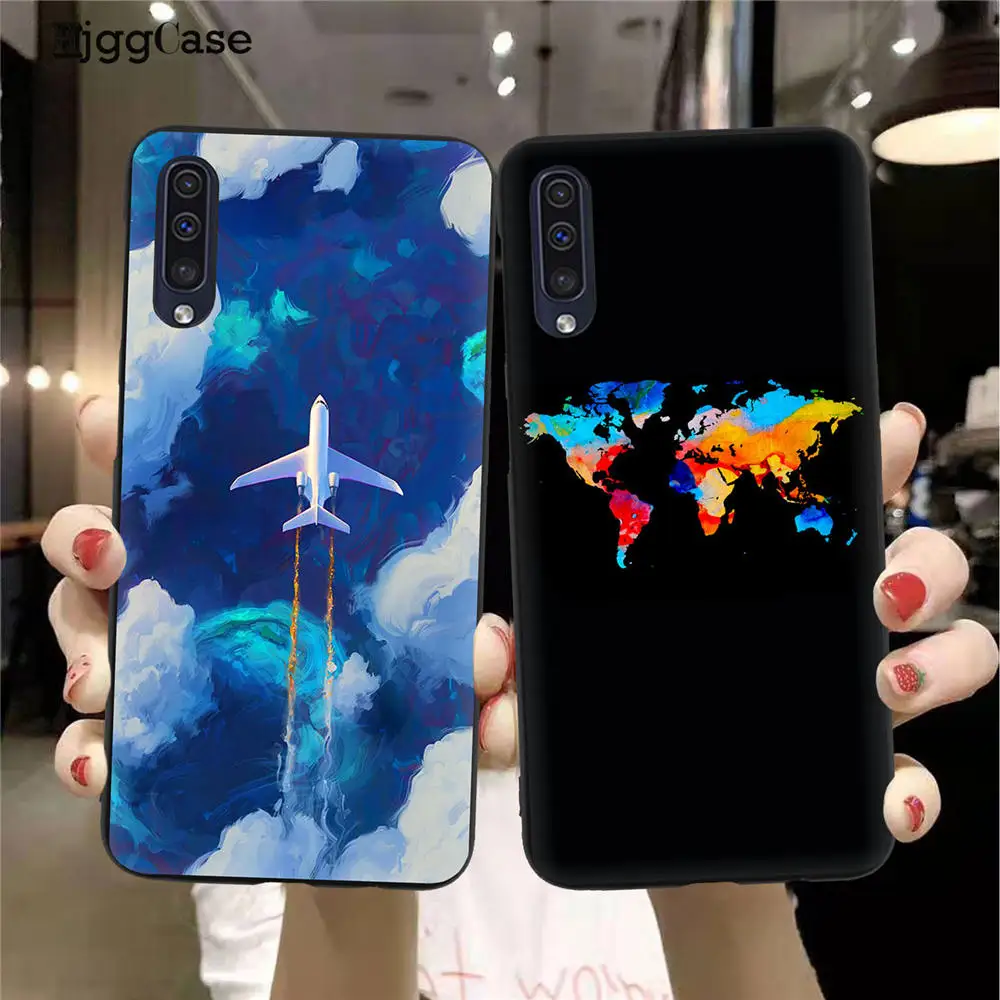 World Map Travel Just Go Soft Phone Cases For Samsung Galaxy A10 A20 A30 A40 A50 A70 A6 A8 J4 J6 Plus 2018 plane silicone Cover | Мобильные
