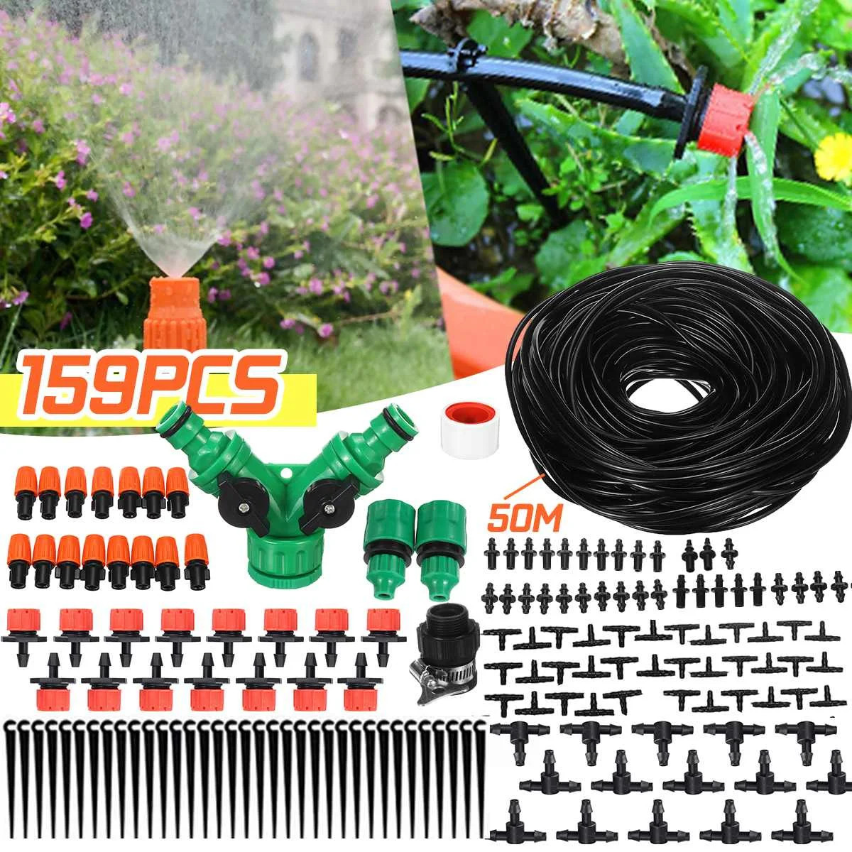 

50m Automatic Mini Drip Irrigation System Garden Irrigation Spray Self Watering Kits with Adjustable Dripper