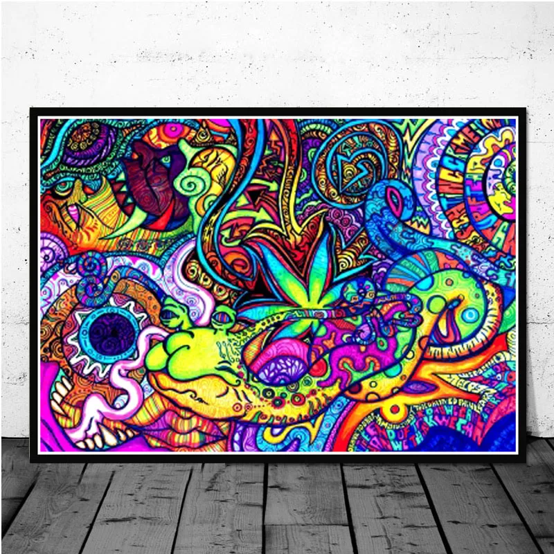 Абстрактная кислота Lsd акриловая живопись Psychedelic Blacklight плакат с грибами печатает картинка на холсте на стену Картина гостиная домашний декор - Цвет: Светло-желтый