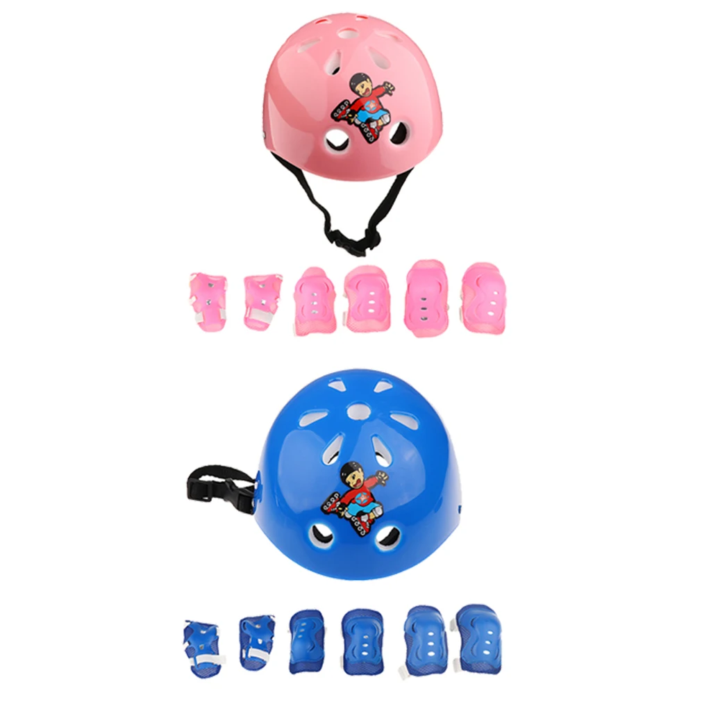 14 Pieces Kids Children Boy Girl Roller Skating Bicycle Helmet Knee Elbow Pad Wrist Guard Protector Sets Pink and Blue