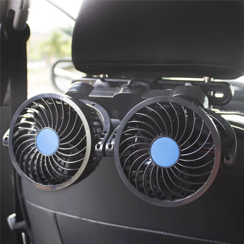 Car Headrest 12V Dual Head Cooling Fan with Speed Control & 360° Rotation