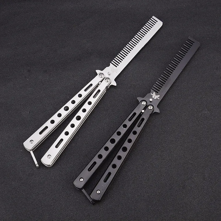 

Portable Foldable Training Stainless Steel Comb Hand Made Hair Pomade Styling Butterfly Comb Hairdressing Knife Comb Gift Knife