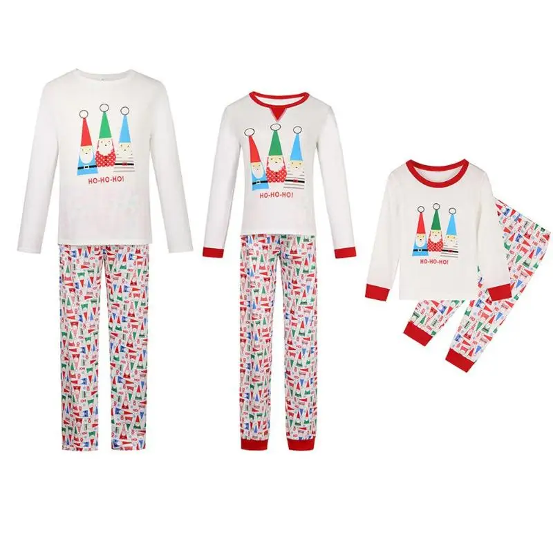 

Parent-Child Christmas Cartoon Pajamas Men Women Kids 2pcs Clothes Sets White Cotton Letters Cartoon Print Family Outfit Set