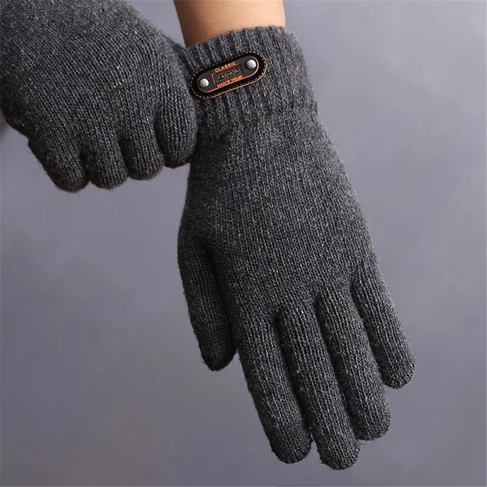 Autumn Winter Men Knitted Gloves Touch Screen High Quality Wool Solid Color Gloves Driving Gloves Full Finger Mittens mens fingerless mittens