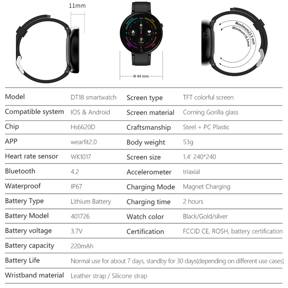 Cobrafly DT18 Смарт-часы для мужчин и женщин IP67 водонепроницаемый монитор сердечного ритма фитнес-трекер спортивный браслет для Xiaomi Amazfit huawei