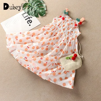 

Cotton Girls Beach Dress 2020 Summer Dots Printed Children Dress with Bag Kids Dresses for Girls Holiday Beach Holiday Party