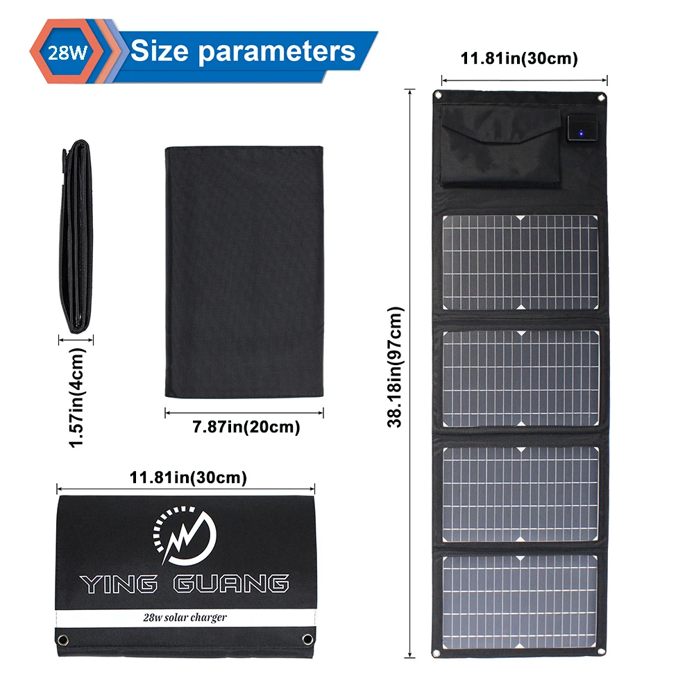 Carregador de Painel Solar para o Telefone Atualizado Portátil Solar Duplo Usb 5v 18v dc Acampamento Dobrável Painel Carga Power Bank 28w 21 14 - Image 2