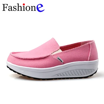 

New Summer Women's Shoes Yellow Blue Sport Shoes Walking Flats Height Increasing Women Platform Canvas Swing Wedges Shoe