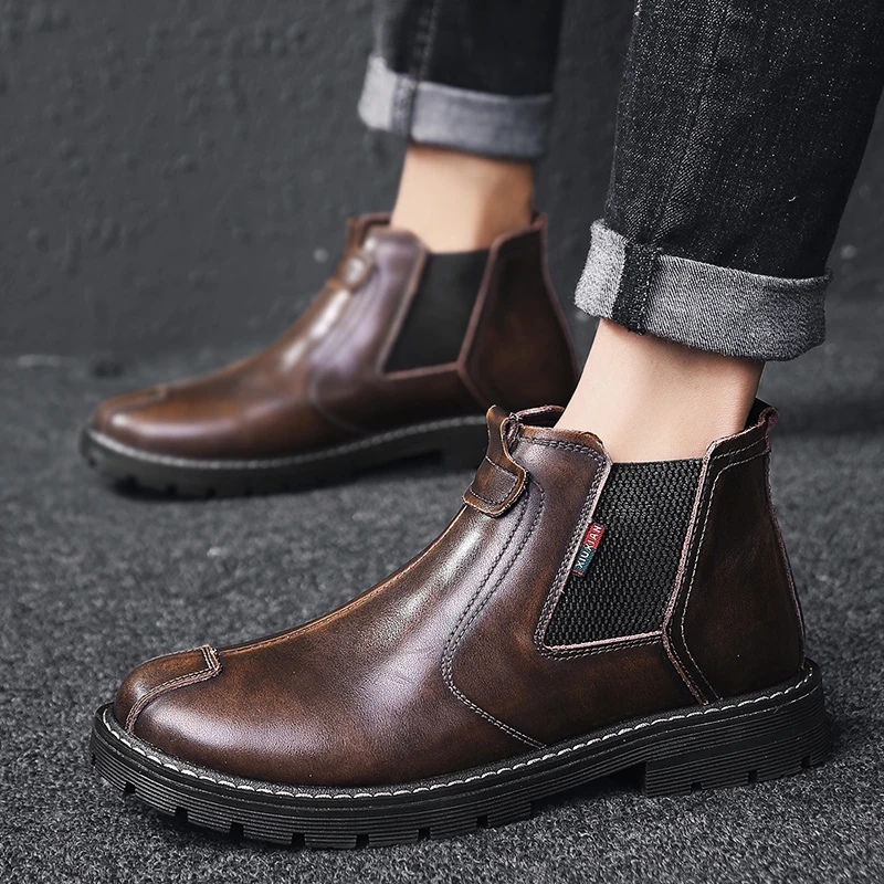 

Martin boots men's autumn and winter casual big sneakers high help tooling snow boots and velvet leather boots men