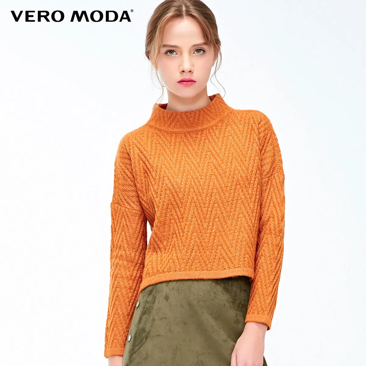 Vero Moda женский ребристый круглый вырез 3D твист Падение плеча трикотажный топ | 319113520 - Цвет: F11 Pumpkin spice