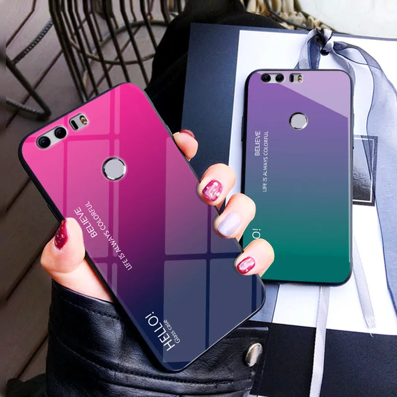 Huawei Honor 8 8S Case Gradient Aurora Tempered Glass Back Cover For Lite Honor8S KSA-LX9 KSE-LX9 Coque Capa | Мобильные телефоны и